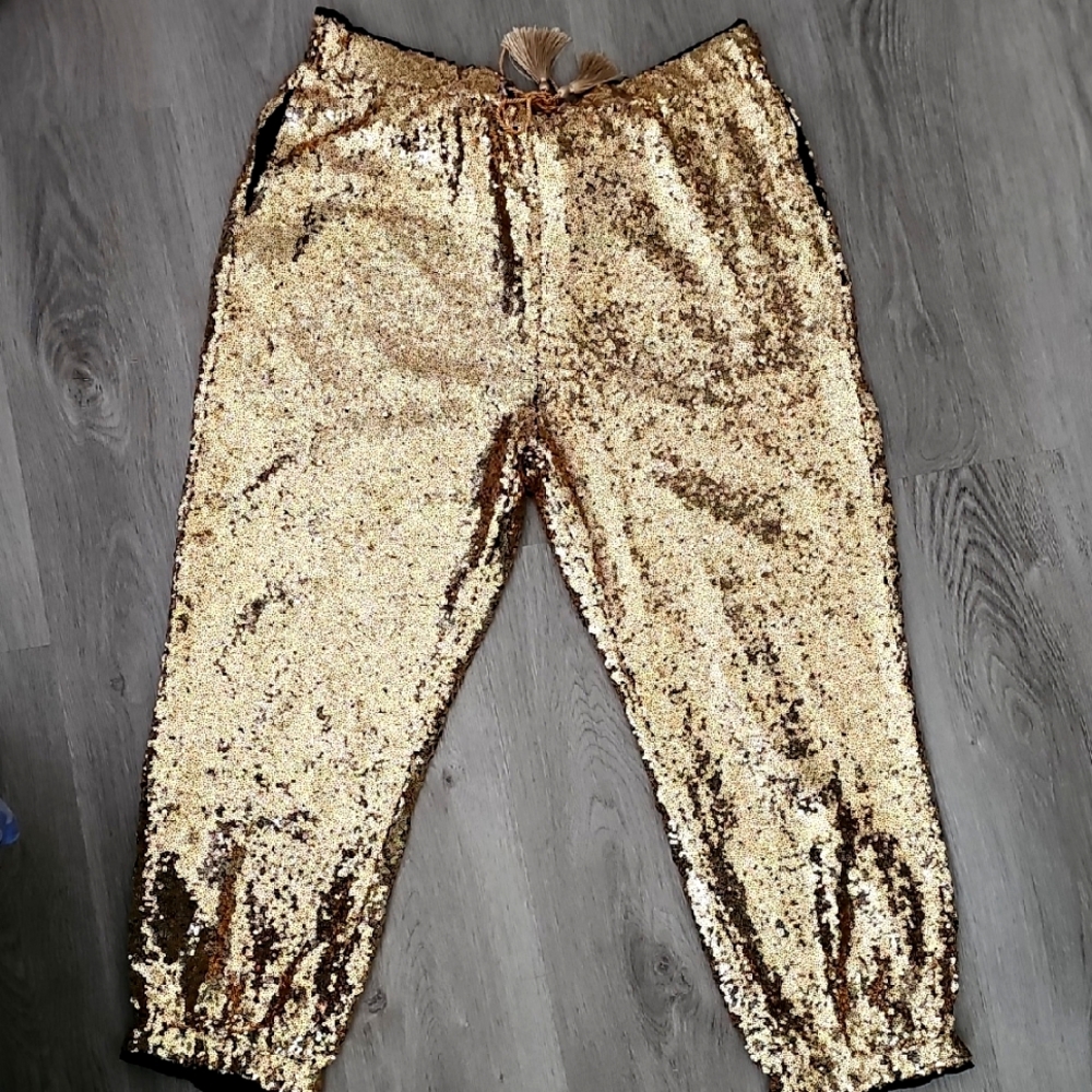 Gold Sequin Womens Pants